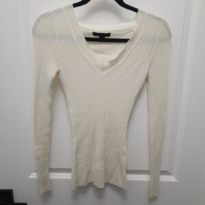 Express Cream Ribbed V-Neck Sweater Top